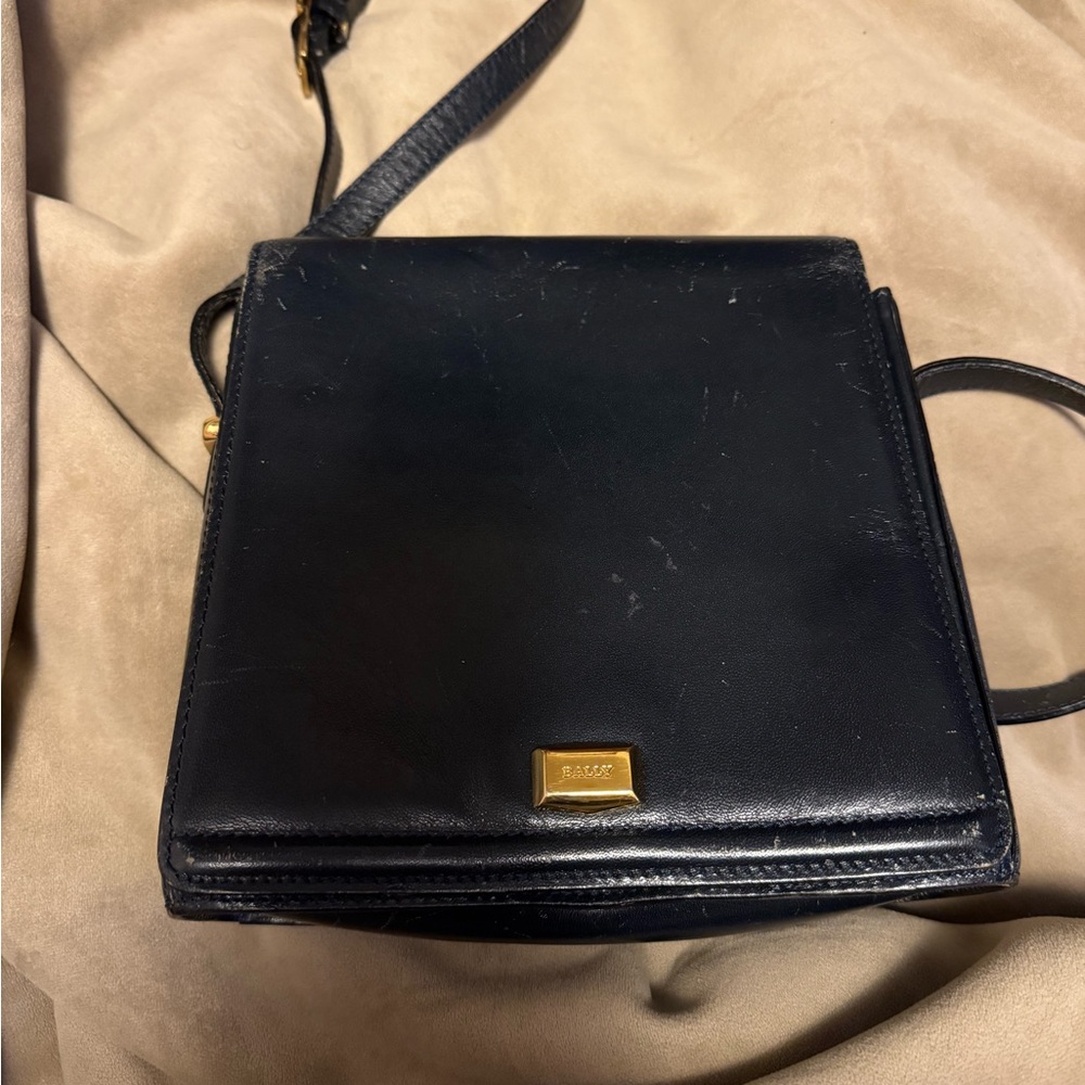 Bally Navy Blue Leather Crossbody Bag Scratches